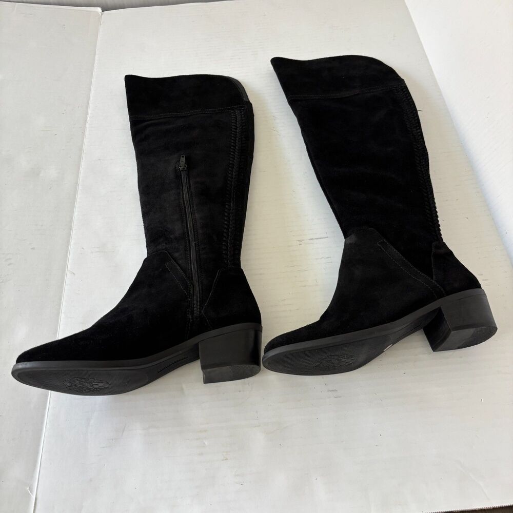 Vince Camuto Bendra Suede Over The Knee Boots Womens 8.5 M Black Flat Zip Goth - Picture 6 of 16